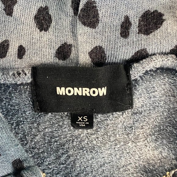 Monrow Hoodie Women XS Cropped Zip Up Cheetah Print Blue Jacket - Picture 12 of 14